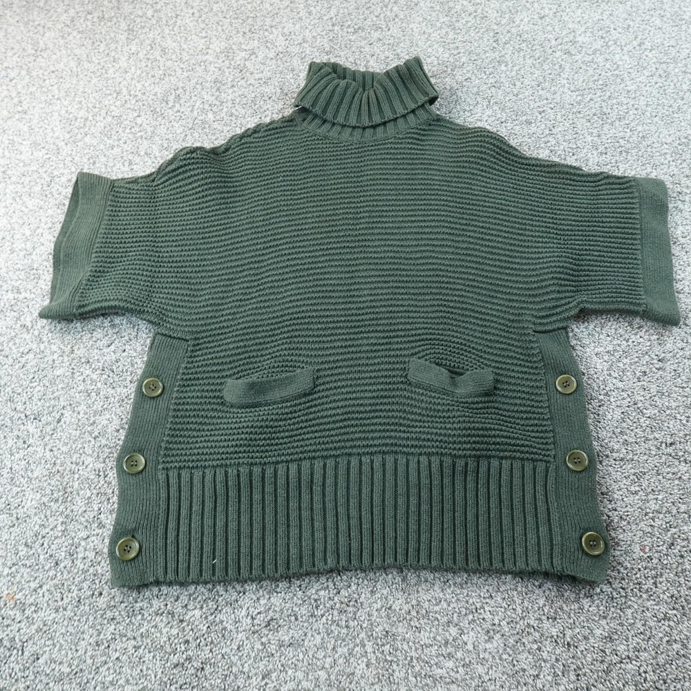 J Crew Sweater Womens S Green Turtleneck Short Sleeve Knit Poncho Pullover Top